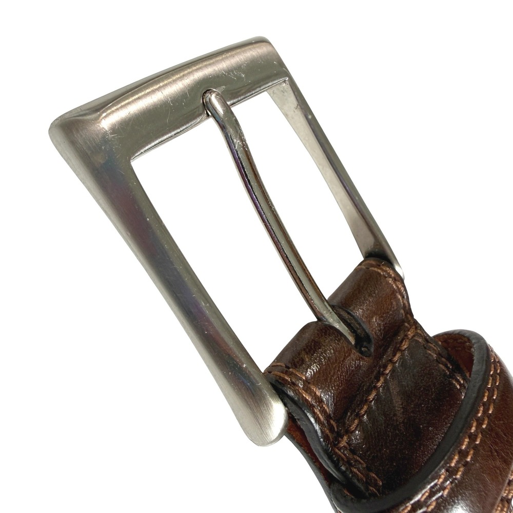 Cole Haan Leather Belt Mens 38 Brown Textured Silver Buckle Old Money Preppy - Picture 6 of 16